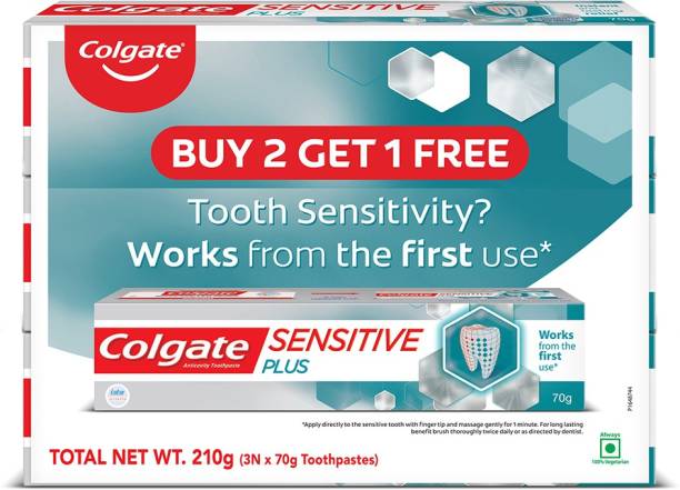 Colgate Sensitive Plus Toothpaste, With Pro Argin Formula for Sensitivity Relief, (Buy 2 Get 1 Free) Toothpaste