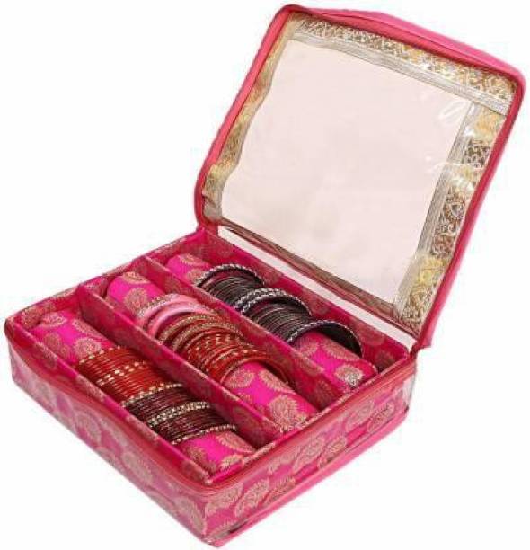 SH NASIMA MANUFACTURER SH NASIMA 3 Rods Bangle box, Jewellery Organiser, Pouches Storage Case Vanity Box Pack of 01 (PINK) 3 RODS STYLISH BANGLE BOX Vanity Box