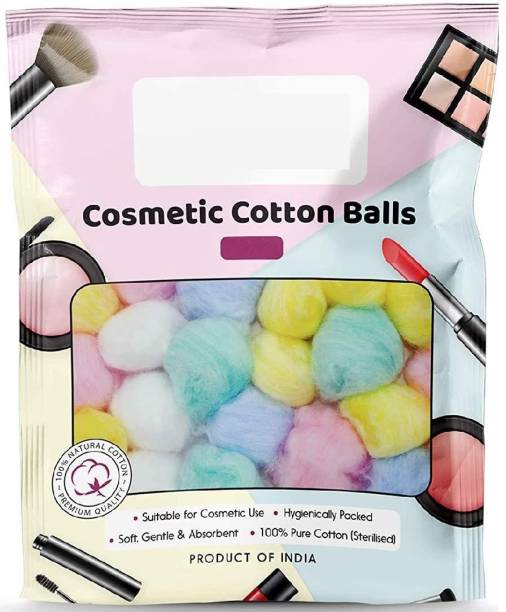 Sweetpea Cosmetic Cotton Balls For Skin Cleaning | Makeup and Nail Polish Remover | Best for Applying & Removing Makeup | Safe For Sensitive Skin | 100% Pure Soft Cotton 100 Pcs (Multicolour)