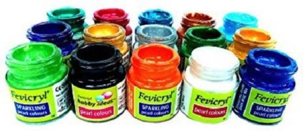 Fevicryl Pearl Fabric Colors ( Acrylic Color ) Multicolored Set Of 15 , 10 Ml Each Bottle