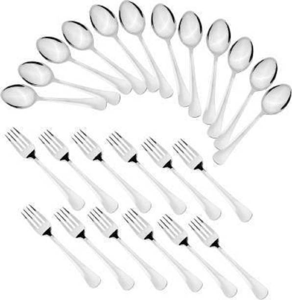 JSI MART High Quality Stainless Steel Spoon Fork Cutlery Set Stainless Steel Cutlery Set (Pack of 24) Steel Table Spoon Set
