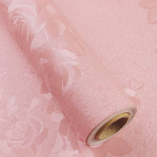 WolTop Wall Stickers Wallpaper Embossed for Bedroom Self Adhesive Pink Rose Flowers Design XXXL Self Adhesive Sticker