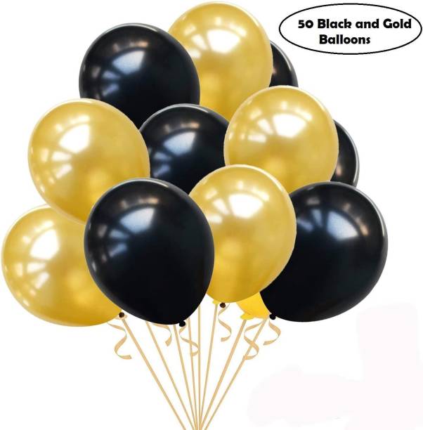 PartyballoonsHK Solid HK0206 Metallic Black , Golden Balloon