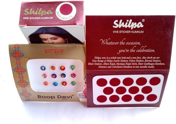 Shilpa Bindi Deep Red Size-2.5 (Pack of15) With Fancy Bindi Forehead Maroon Bindis