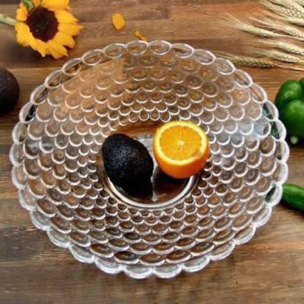 escora Glass Fruit Bowl Plate for Dining Table Crystal Decoration Serving Dry Fruits Bowl Set Flower Shaped Gifting | Dinnerware & Servings Glass Decorative Platter