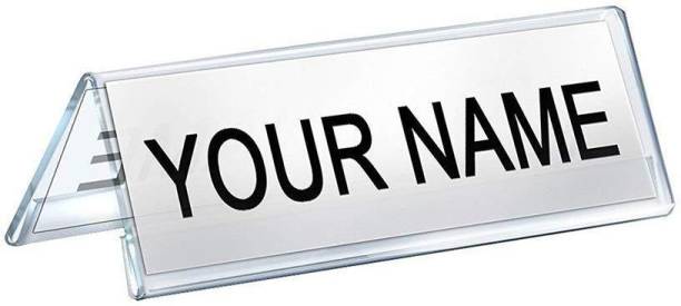 STASTORE Glass Acrylic V Shaped 2 Sided Display Stand Name Plate (Transparent) PACK OF 2 Name Plate