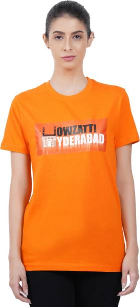 MIDAAS Printed Women Round Neck Orange T-Shirt