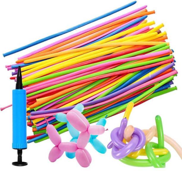 PARTY MIDLINKERZ Solid Solid Animals Kit Twisting Balloons with 1 Air Pump + 100pcs Latex Long Balloons) Birthday Party/ Baby Shower/Educational Balloon/Reusable Magic Balloon (Multicolor, Pack of 100) Balloon