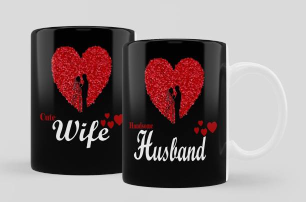 iMPACTGift Cute Wife Handsome Husband Printed Coffee gift for Couple Ceramic Coffee Mug