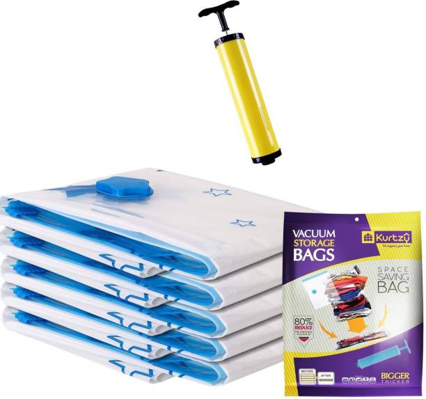 Kurtzy Vacuum Storage Reusable Ziplock Space Saver Bags (Pack of 5) Travel Storage Vacuum Bags