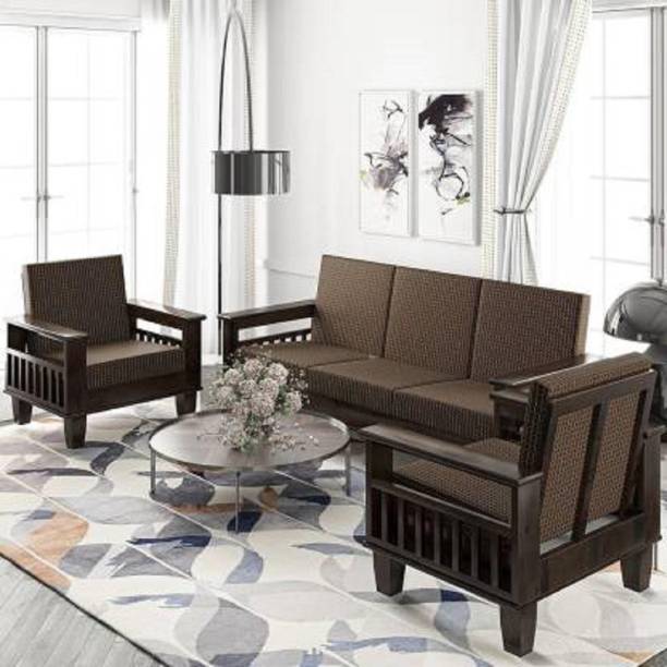 Cherry Wood Wooden (Sheesham)Sofa Set for Living Room (Brown Cushion) Fabric 3 + 1 + 1 Sofa Set