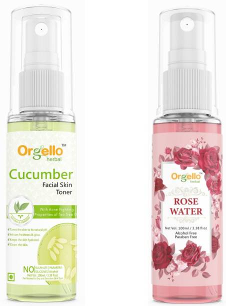orgello Cucumber Toner Mist Spray for Face (100 ml ) + Rose Face Toner ( 100 ml ) - Pack Of 2 - for men women girls boys normal oily dry skin sls paraben mineral oil free Men & Women