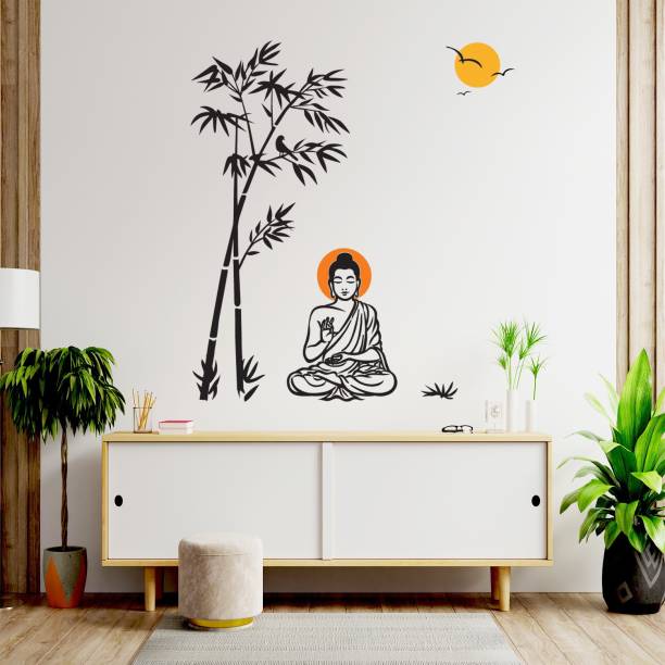 Masstone Lord Buddha Under Tree Meditation Religious Wall Sticker Large Self Adhesive Sticker