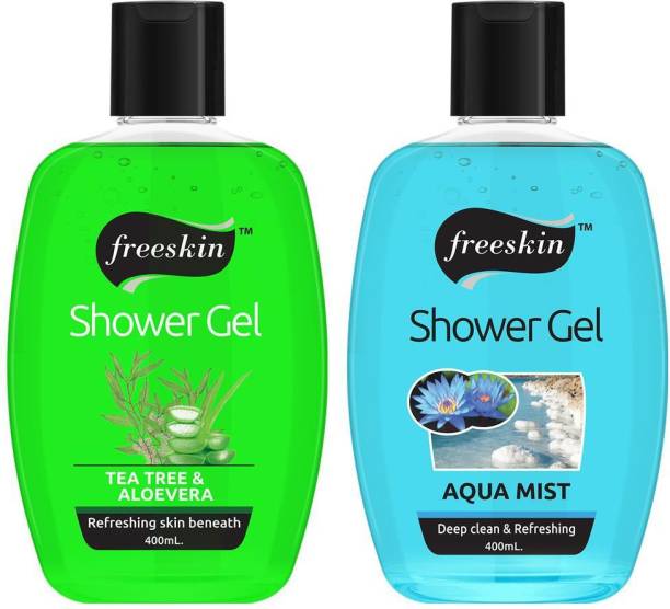 Free Skin Tea Tree Aloevera and Aqua Mist Shower Gel, 400ml each, Suitable all Skin Types, PACK OF 2