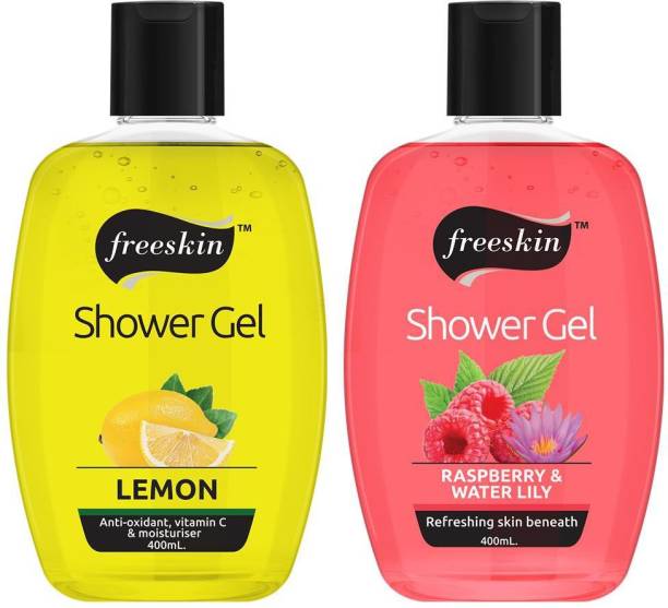 Free Skin Lemon and Raspberry Water Lily Shower Gel, 400ml each, Suitables all skin types, PACK OF 2