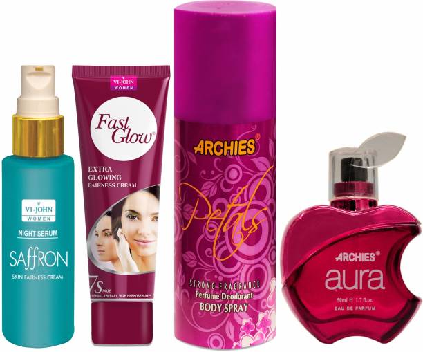 VI-JOHN Beauty Kit Women | Fast Glow Cream 50 gm | Face Serum 30 ml | Perfume Aura 50 ml | Deo Petals 150 ml