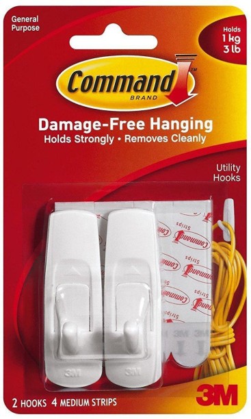 Command Utility Hooks White 17001ES Medium 2-Hooks with Prep Pads for Fast and Easy Application 