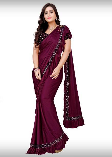 Ejoty Fashion Solid/Plain Bollywood Silk Blend Saree