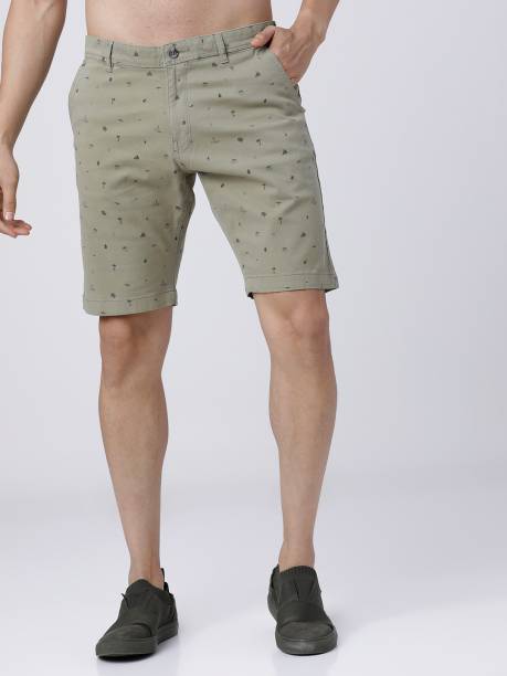 HIGHLANDER Solid, Printed Men Green Chino Shorts