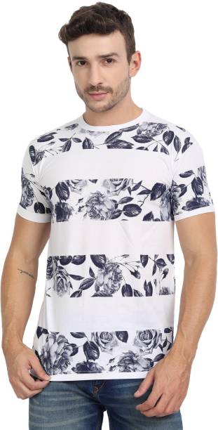 CHOZI Floral Print Men Round Neck White T-Shirt