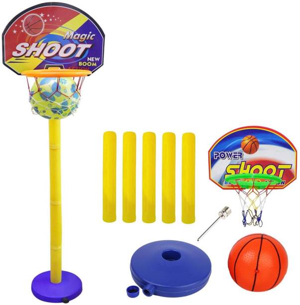 Synlark Basket Balls for Kids, Height Adjustable Kit Indoor and Outdoor Game Basketball Net (Multicolor) Basketball