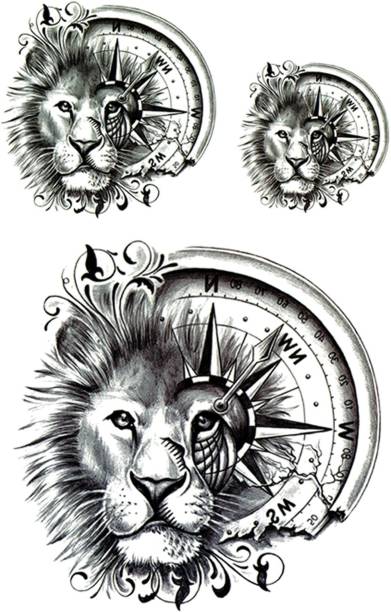 The Canvas Arts The Canvas Arts Wrist Arm Hand Lion Face & Compass Body Temporary Tattoo