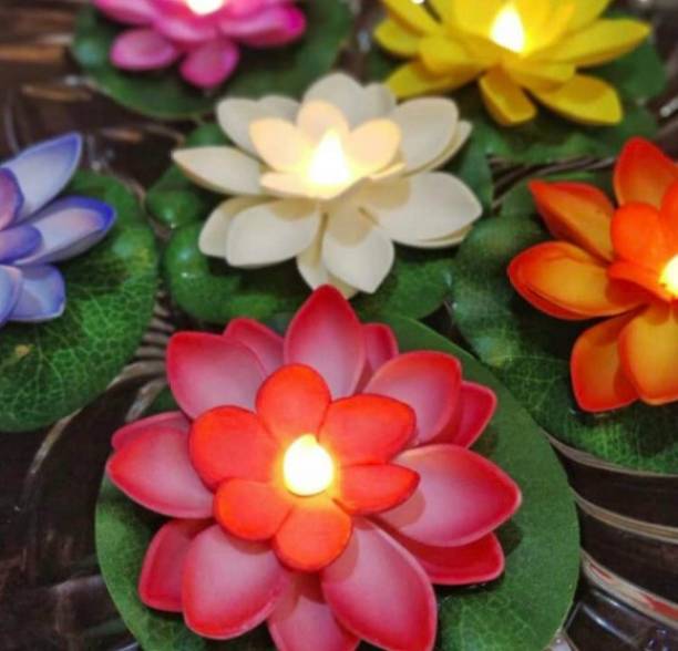 ANSHKIT Multi Color Lotus LED Candle Floating Candle Flameless LED Candle Waterproof Battery Operated Artificial Floating Lotus Candle for Pool, Glass Bowl Diwali Decoration Home Decor House Warming(Set 0f 3) Candle