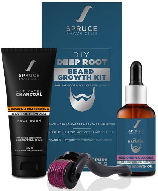 SPRUCE SHAVE CLUB Beard Growth Kit For Men with Onion Beard Oil For Men, Charcoal Face Wash for Men & 0.55mm Derma Roller for Faster Beard Growth