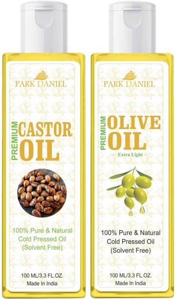 PARK DANIEL Premium Extra Light Olive Oil and Castor Oil Combo of 2 No.100 ml Bottles(200 ml)