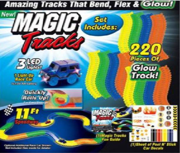Paybox Magic Race Bend Flex and Glow Tracks-220 Pieces,Plastic Magic 11 Feet Long Flexible Tracks Car Play Set for Kids