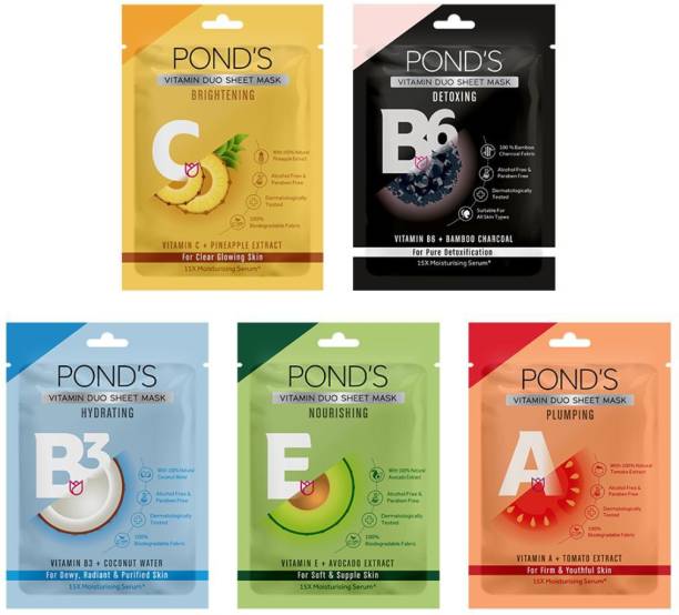 PONDS Vitamin With 100% Natural Extracts Sheet Mask (Pack of 5)