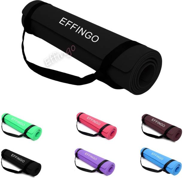 effingo Yoga Mat with Carry Strap for Comfort for Meditation & Exercise [ 4MM, BLACK ] Black 4MM mm Yoga Mat