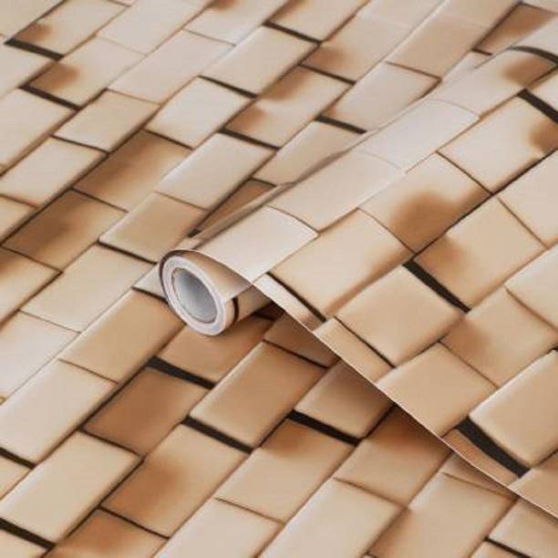 SkyWalls 48 Sq. Feet DIY Self Adhesive Wallpaper with Brown Square Tiles for Home Decor(Multicolor) XXXL Wall Stickers Wallpaper for Home- (1000CM x45CM) - Waterproof Wallpaper -Wall Stickers in Home Decor
