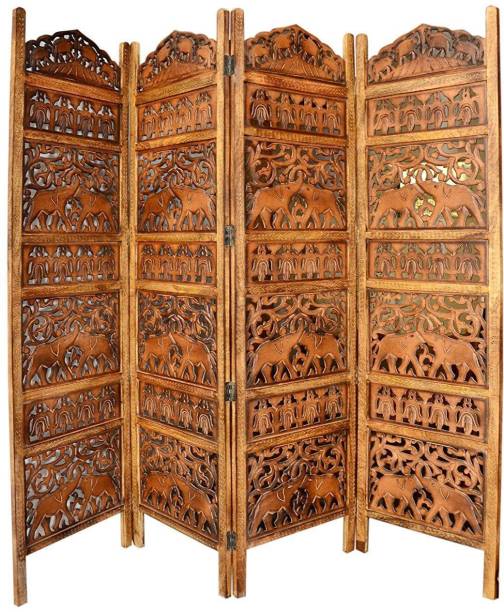Decorhand Handcrafted 4 Panel Wooden Room Partition & Room Divider (Brown) Solid Wood Decorative Screen Partition
