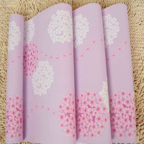 WallBerry Wall Stickers Wallpaper Floral Design Pink Lilac Motifs Room Decoration PVC Self Adhesive Large Self Adhesive Sticker