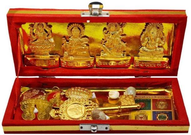 Livster Metal Shree Dhan Lakshmi Sri Laxmi Kuber Bhandari Sarv Samriddhi Yantra Box Brass, Wooden Yantra