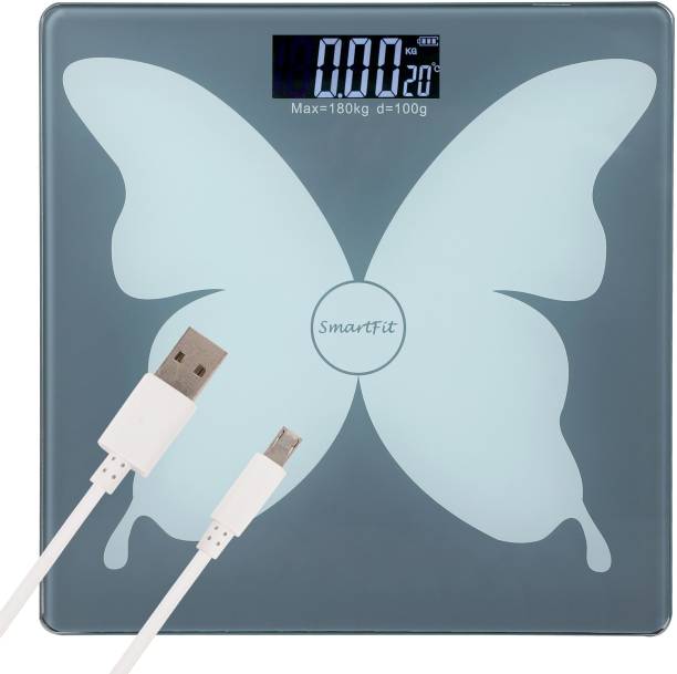 SMART FIT Rechargeable Digital Weighing Scale Electronic Weight Machine For Human Body with Temperature Display( USB Cable Included) Weighing Scale Weighing Scale