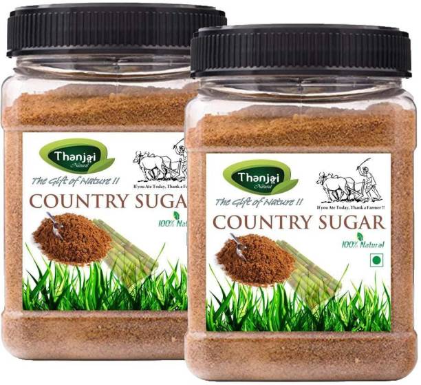 THANJAI NATURAL Sugarcane Jaggery Powder (500G X 2) Jar / Country Sugar / Nattu Sakkarai - Organically Processed 100% Natural / Powder Jaggery