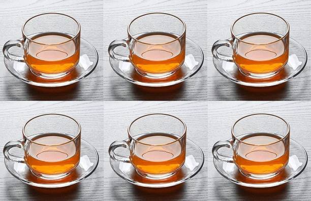 OFFERZONE Pack of 12 Glass Pack of 12 Glass Roma Glass Tea 6 Cup and 6 Saucer, Clear, 180 ml