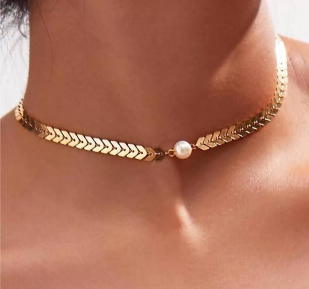 ReNi Enterprise Arrow Choker Necklace Pearl Gold-plated Plated Brass Choker
