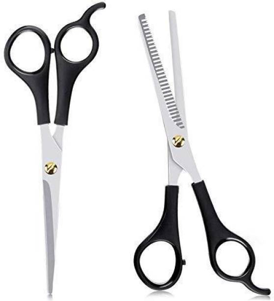CITYCOSMETIC Stainless Steel Hair Cutting & Thinning Scissor for Men Women Professional Salon Barber Hairdressing Styling Tool Kit(Set Of 2,Black) Scissors
