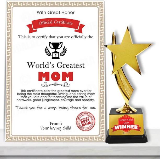 Jhingalala Best Mom Certificate with Trophy | Gift for Mother, Gift for Mom, Birthday, Gift for Mother's Day, Trophy for Best Mom, Gift for Mom Trophy