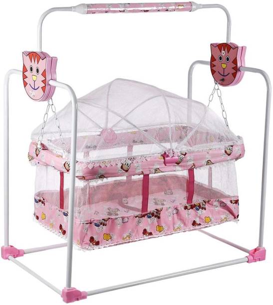 Miss & Chief Baby Cradle, Baby Swing, Baby jhula, Baby palna, Baby Bedding, Baby Bed, Crib, Bassinet with Mosquito Net for 0-9 Months