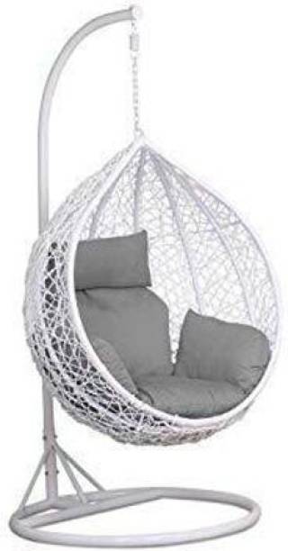 Furniture kart Hammock Swing Chair with Stand Swing For Adults Swing With Stand White with Grey Steel Large Swing