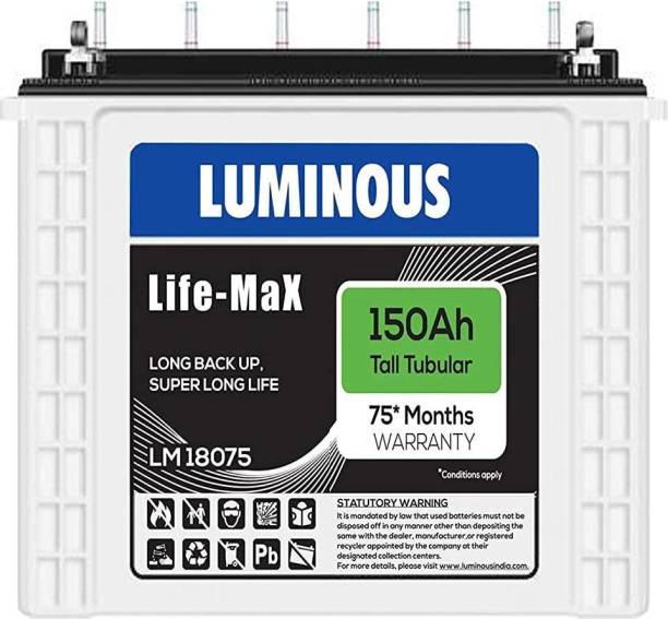 LUMINOUS LifeMax LM18075 150Ampere per hours(Ah) Tall Tubular Battery Tubular Inverter Battery