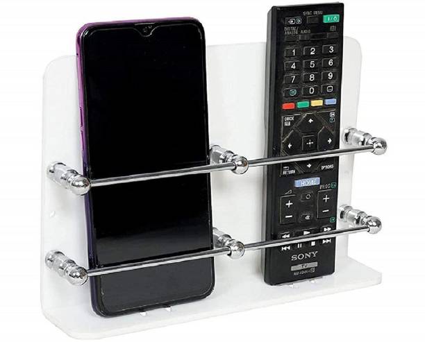 Virth White Acrylic Mobile Double Stand Mobile Stand Dual Phone Charging Holder TV AC Remote Stand for Home Office Bedroom Hotel Wall Multipurpose Mobile Stand Mobile Holder Mobile Holder