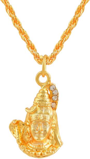 morir Gold Plated with Stones Lord Shiv/Shiva Mahadev Bholenath with Crescent Moon, Ganga and Vasuki Snake Pendant Locket Necklace Religious Temple Jewellery for Men/Women Gold-plated Cubic Zirconia Brass Pendant