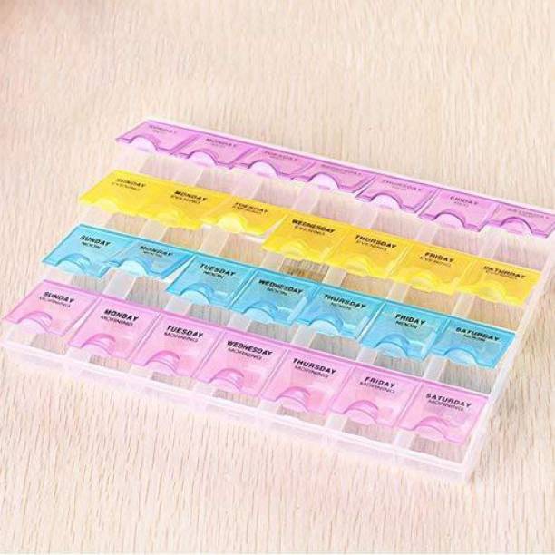 RABBONIX 04 weeks/28 days of tablets in this box Pill Medicine Organizer Reminder Storage Box for 7 Days, 4 Layer Pillbox Pill Box