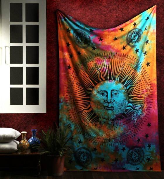 Heyrumbh Handicrafts Good Morning Sun Moon & Star Mandala Hippie Mandala Wall Decoration Bedspread Bedcover Room Dorm Tapestry