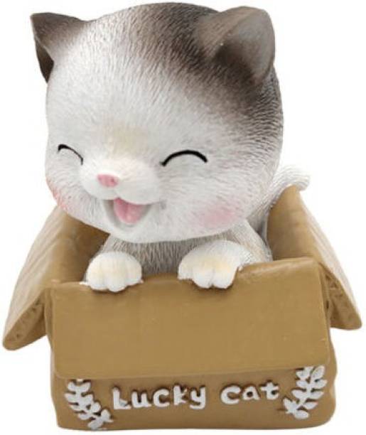Daiyamondo LUCKY CAT Big Size Bobble Head - Action Figure Moving Head Bobblehead Spring Dancing PVC Bobble Spring Dancing Doll Toy Car Dashboard Bounce Toys for Car Interior Dashboard Expression BobbleHead for Car Dashboard and Office Desk